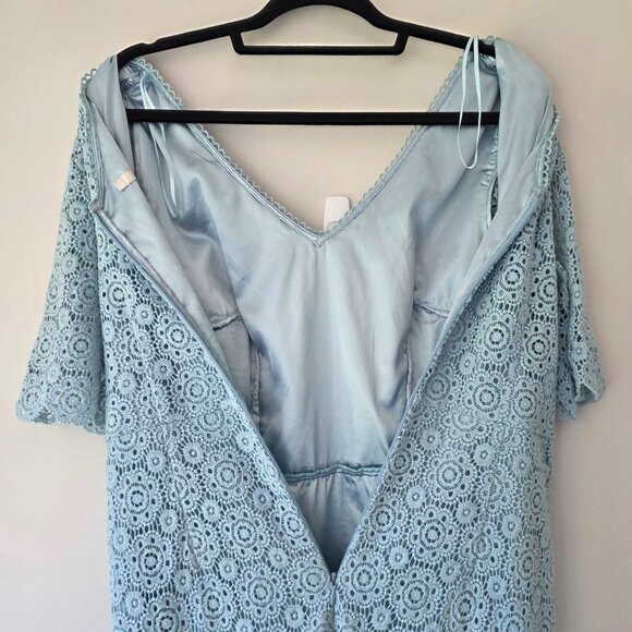 BODEN Carin Crochet Overlay Sheath Dress | US Size 10 | Midi Dress Light Blue - Picture 7 of 14